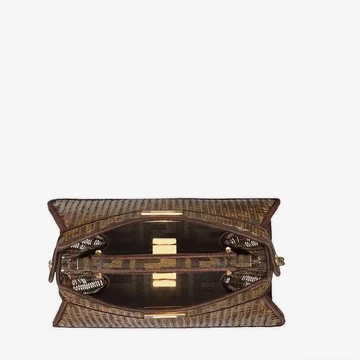 Vintage HOT Fabric Fendi Petite with Peekaboo In FF Brown ISeeU Bag Sequins Motif 0622